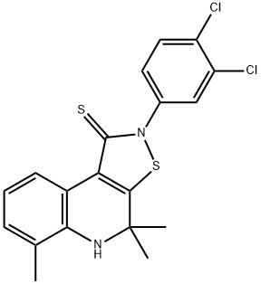 2-(3,4-dichlorophenyl)-4,4,6-trimethyl-4,5-dihydroisothiazolo[5,4-c]quinoline-1(2H)-thione Struktur