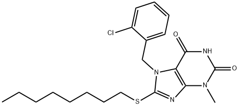 7-(2-chlorobenzyl)-3-methyl-8-(octylsulfanyl)-3,7-dihydro-1H-purine-2,6-dione 化学構造式