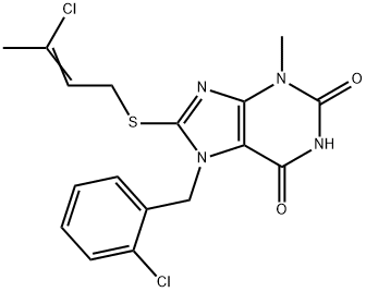 7-(2-chlorobenzyl)-8-[(3-chloro-2-butenyl)sulfanyl]-3-methyl-3,7-dihydro-1H-purine-2,6-dione,331841-47-5,结构式