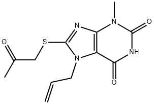 7-allyl-3-methyl-8-[(2-oxopropyl)sulfanyl]-3,7-dihydro-1H-purine-2,6-dione Struktur