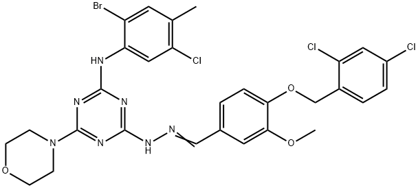 4-[(2,4-dichlorobenzyl)oxy]-3-methoxybenzaldehyde [4-(2-bromo-5-chloro-4-methylanilino)-6-(4-morpholinyl)-1,3,5-triazin-2-yl]hydrazone Struktur