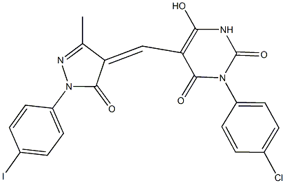 331844-72-5 3-(4-chlorophenyl)-6-hydroxy-5-{[1-(4-iodophenyl)-3-methyl-5-oxo-1,5-dihydro-4H-pyrazol-4-ylidene]methyl}-2,4(1H,3H)-pyrimidinedione