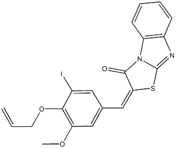 2-[4-(allyloxy)-3-iodo-5-methoxybenzylidene][1,3]thiazolo[3,2-a]benzimidazol-3(2H)-one 化学構造式