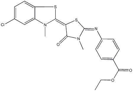 ethyl 4-{[5-(5-chloro-3-methyl-1,3-benzothiazol-2(3H)-ylidene)-3-methyl-4-oxo-1,3-thiazolidin-2-ylidene]amino}benzoate 结构式