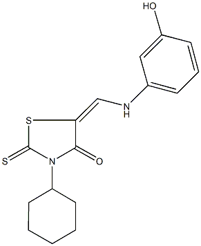 3-cyclohexyl-5-[(3-hydroxyanilino)methylene]-2-thioxo-1,3-thiazolidin-4-one 化学構造式