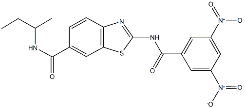 2-({3,5-bisnitrobenzoyl}amino)-N-(sec-butyl)-1,3-benzothiazole-6-carboxamide Struktur