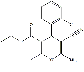 ethyl 6-amino-4-(2-chlorophenyl)-5-cyano-2-ethyl-4H-pyran-3-carboxylate Structure