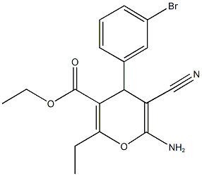 ethyl 6-amino-4-(3-bromophenyl)-5-cyano-2-ethyl-4H-pyran-3-carboxylate Structure