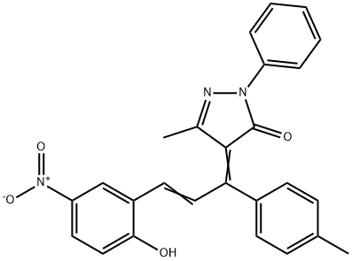 4-[3-{2-hydroxy-5-nitrophenyl}-1-(4-methylphenyl)-2-propenylidene]-5-methyl-2-phenyl-2,4-dihydro-3H-pyrazol-3-one 结构式