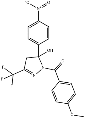 5-{4-nitrophenyl}-1-(4-methoxybenzoyl)-3-(trifluoromethyl)-4,5-dihydro-1H-pyrazol-5-ol 化学構造式