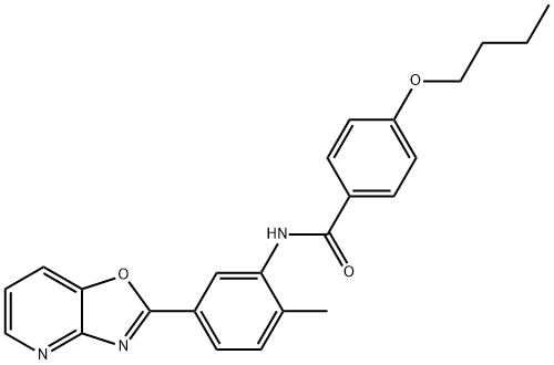 4-butoxy-N-(2-methyl-5-[1,3]oxazolo[4,5-b]pyridin-2-ylphenyl)benzamide 化学構造式