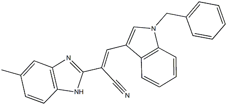 3-(1-benzyl-1H-indol-3-yl)-2-(5-methyl-1H-benzimidazol-2-yl)acrylonitrile Struktur