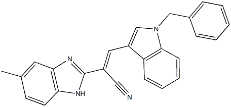 3-(1-benzyl-1H-indol-3-yl)-2-(5-methyl-1H-benzimidazol-2-yl)acrylonitrile 化学構造式