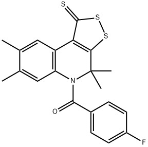 5-(4-fluorobenzoyl)-4,4,7,8-tetramethyl-4,5-dihydro-1H-[1,2]dithiolo[3,4-c]quinoline-1-thione Struktur