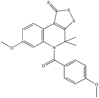 7-methoxy-5-(4-methoxybenzoyl)-4,4-dimethyl-4,5-dihydro-1H-[1,2]dithiolo[3,4-c]quinoline-1-thione Struktur