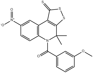 8-nitro-5-(3-methoxybenzoyl)-4,4-dimethyl-4,5-dihydro-1H-[1,2]dithiolo[3,4-c]quinoline-1-thione 结构式