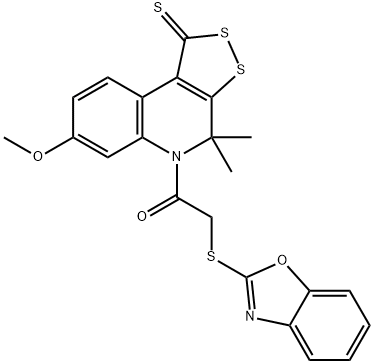 5-[(1,3-benzoxazol-2-ylsulfanyl)acetyl]-7-methoxy-4,4-dimethyl-4,5-dihydro-1H-[1,2]dithiolo[3,4-c]quinoline-1-thione Structure