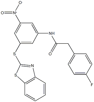 N-{3-(1,3-benzothiazol-2-ylsulfanyl)-5-nitrophenyl}-2-(4-fluorophenyl)acetamide Structure