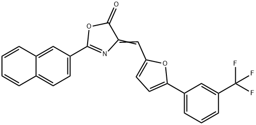 2-(2-naphthyl)-4-({5-[3-(trifluoromethyl)phenyl]-2-furyl}methylene)-1,3-oxazol-5(4H)-one Struktur