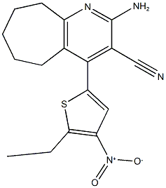 2-amino-4-{5-ethyl-4-nitro-2-thienyl}-6,7,8,9-tetrahydro-5H-cyclohepta[b]pyridine-3-carbonitrile 结构式
