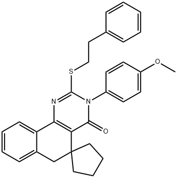 3-(4-methoxyphenyl)-2-[(2-phenylethyl)sulfanyl]-5,6-dihydrospiro(benzo[h]quinazoline-5,1'-cyclopentane)-4(3H)-one 结构式