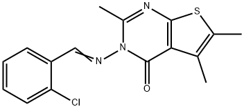 3-[(2-chlorobenzylidene)amino]-2,5,6-trimethylthieno[2,3-d]pyrimidin-4(3H)-one Structure