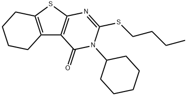2-(butylsulfanyl)-3-cyclohexyl-5,6,7,8-tetrahydro[1]benzothieno[2,3-d]pyrimidin-4(3H)-one Struktur