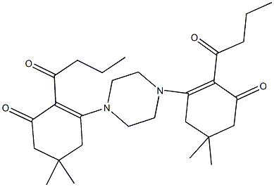 2-butyryl-3-[4-(2-butyryl-5,5-dimethyl-3-oxo-1-cyclohexen-1-yl)-1-piperazinyl]-5,5-dimethyl-2-cyclohexen-1-one Structure