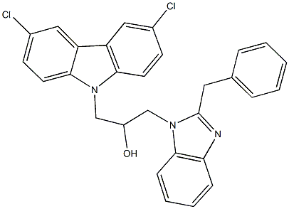 1-(2-benzyl-1H-benzimidazol-1-yl)-3-(3,6-dichloro-9H-carbazol-9-yl)-2-propanol 结构式
