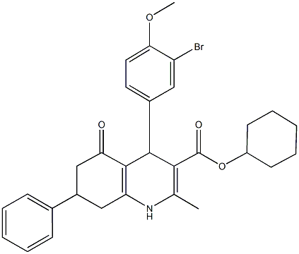 cyclohexyl 4-(3-bromo-4-methoxyphenyl)-2-methyl-5-oxo-7-phenyl-1,4,5,6,7,8-hexahydro-3-quinolinecarboxylate 化学構造式