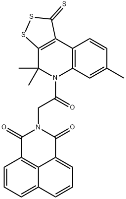 2-[2-oxo-2-(4,4,7-trimethyl-1-thioxo-1,4-dihydro-5H-[1,2]dithiolo[3,4-c]quinolin-5-yl)ethyl]-1H-benzo[de]isoquinoline-1,3(2H)-dione Struktur
