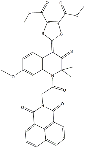 dimethyl 2-(1-[(1,3-dioxo-1H-benzo[de]isoquinolin-2(3H)-yl)acetyl]-7-methoxy-2,2-dimethyl-3-thioxo-2,3-dihydro-4(1H)-quinolinylidene)-1,3-dithiole-4,5-dicarboxylate 化学構造式