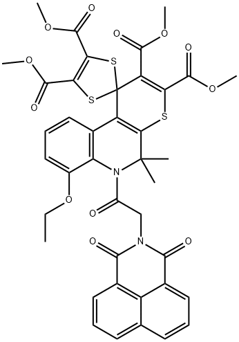 tetramethyl 6'-[(1,3-dioxo-1H-benzo[de]isoquinolin-2(3H)-yl)acetyl]-7'-ethoxy-5',5'-dimethyl-5',6'-dihydrospiro(1,3-dithiole-2,1'-[1'H]-thiopyrano[2,3-c]quinoline)-2',3',4,5-tetracarboxylate 化学構造式