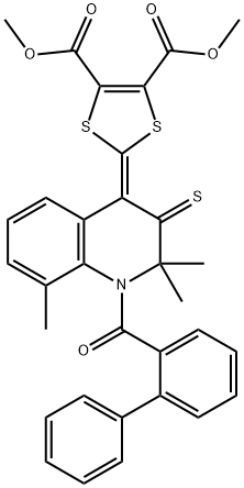 dimethyl 2-(1-([1,1'-biphenyl]-2-ylcarbonyl)-2,2,8-trimethyl-3-thioxo-2,3-dihydroquinolin-4(1H)-ylidene)-1,3-dithiole-4,5-dicarboxylate Struktur