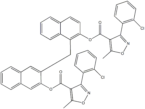 1-{[3-({[3-(2-chlorophenyl)-5-methyl-4-isoxazolyl]carbonyl}oxy)-2-naphthyl]methyl}-2-naphthyl 3-(2-chlorophenyl)-5-methyl-4-isoxazolecarboxylate 结构式