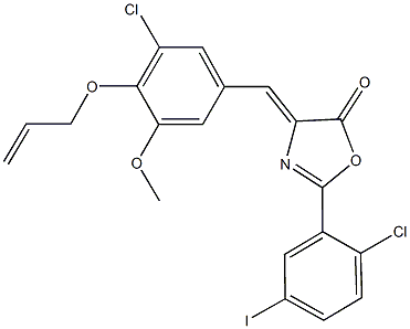 4-[4-(allyloxy)-3-chloro-5-methoxybenzylidene]-2-(2-chloro-5-iodophenyl)-1,3-oxazol-5(4H)-one 化学構造式