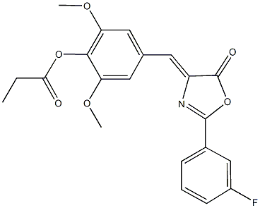 4-[(2-(3-fluorophenyl)-5-oxo-1,3-oxazol-4(5H)-ylidene)methyl]-2,6-dimethoxyphenyl propionate 结构式