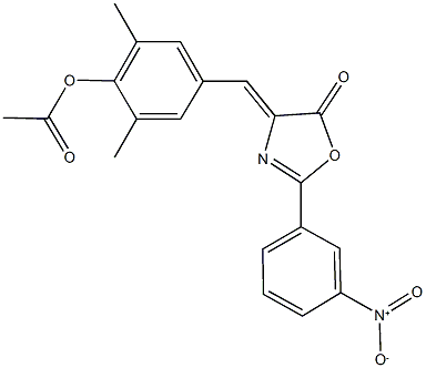 4-[(2-{3-nitrophenyl}-5-oxo-1,3-oxazol-4(5H)-ylidene)methyl]-2,6-dimethylphenyl acetate Struktur