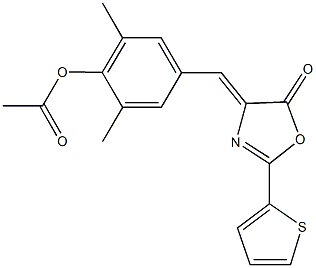 2,6-dimethyl-4-[(5-oxo-2-(2-thienyl)-1,3-oxazol-4(5H)-ylidene)methyl]phenyl acetate,331975-40-7,结构式