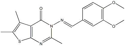 3-[(3,4-dimethoxybenzylidene)amino]-2,5,6-trimethylthieno[2,3-d]pyrimidin-4(3H)-one Struktur