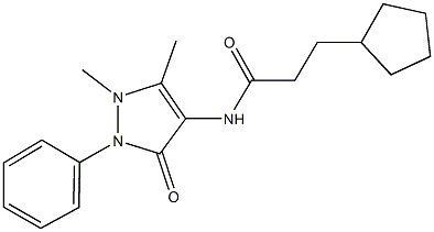 3-cyclopentyl-N-(1,5-dimethyl-3-oxo-2-phenyl-2,3-dihydro-1H-pyrazol-4-yl)propanamide 化学構造式