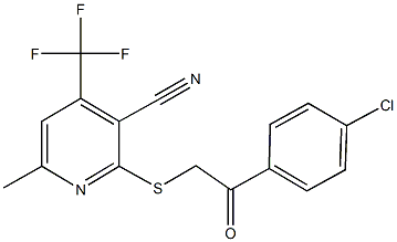 2-{[2-(4-chlorophenyl)-2-oxoethyl]sulfanyl}-6-methyl-4-(trifluoromethyl)nicotinonitrile 化学構造式