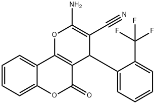 2-amino-5-oxo-4-[2-(trifluoromethyl)phenyl]-4H,5H-pyrano[3,2-c]chromene-3-carbonitrile Structure