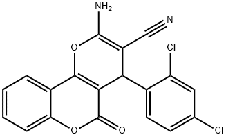 2-amino-4-(2,4-dichlorophenyl)-5-oxo-4H,5H-pyrano[3,2-c]chromene-3-carbonitrile,331986-01-7,结构式