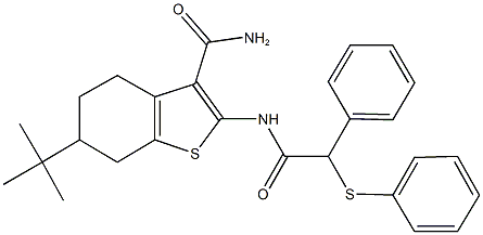 6-tert-butyl-2-{[phenyl(phenylsulfanyl)acetyl]amino}-4,5,6,7-tetrahydro-1-benzothiophene-3-carboxamide 结构式