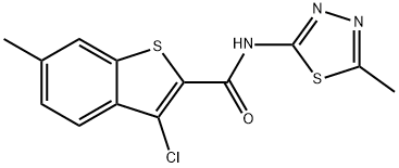 3-chloro-6-methyl-N-(5-methyl-1,3,4-thiadiazol-2-yl)-1-benzothiophene-2-carboxamide,331987-44-1,结构式