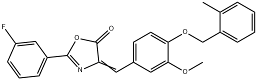 2-(3-fluorophenyl)-4-{3-methoxy-4-[(2-methylbenzyl)oxy]benzylidene}-1,3-oxazol-5(4H)-one,332017-93-3,结构式
