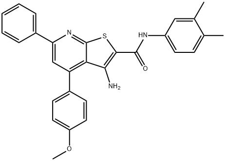 3-amino-N-(3,4-dimethylphenyl)-4-(4-methoxyphenyl)-6-phenylthieno[2,3-b]pyridine-2-carboxamide Structure