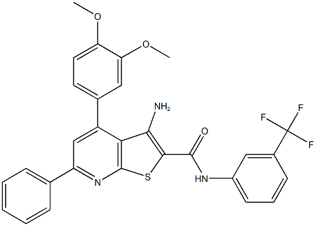 3-amino-4-(3,4-dimethoxyphenyl)-6-phenyl-N-[3-(trifluoromethyl)phenyl]thieno[2,3-b]pyridine-2-carboxamide Struktur