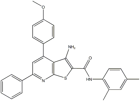 3-amino-N-(2,4-dimethylphenyl)-4-(4-methoxyphenyl)-6-phenylthieno[2,3-b]pyridine-2-carboxamide,332018-84-5,结构式